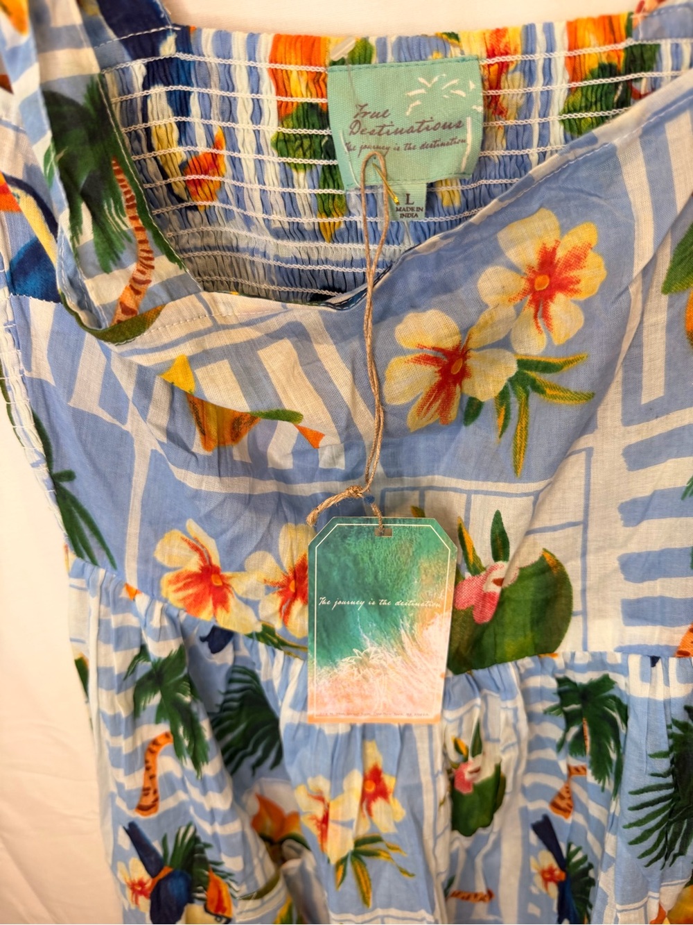 Blue Tropical Print Maxi Dress with Tie Straps - Picture 6 of 9